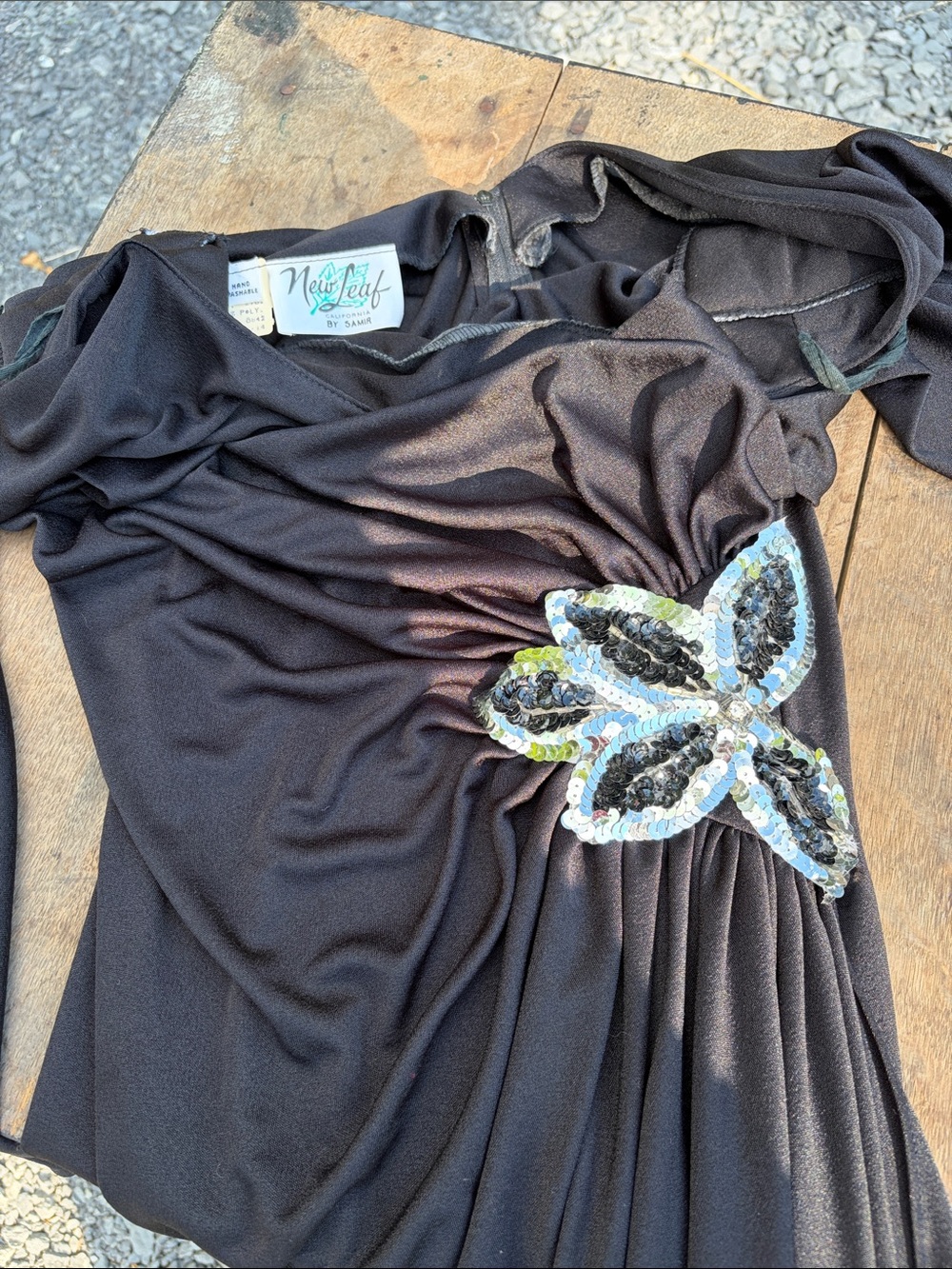 Vintage Black cocktail dress with Sequin Floral Applique